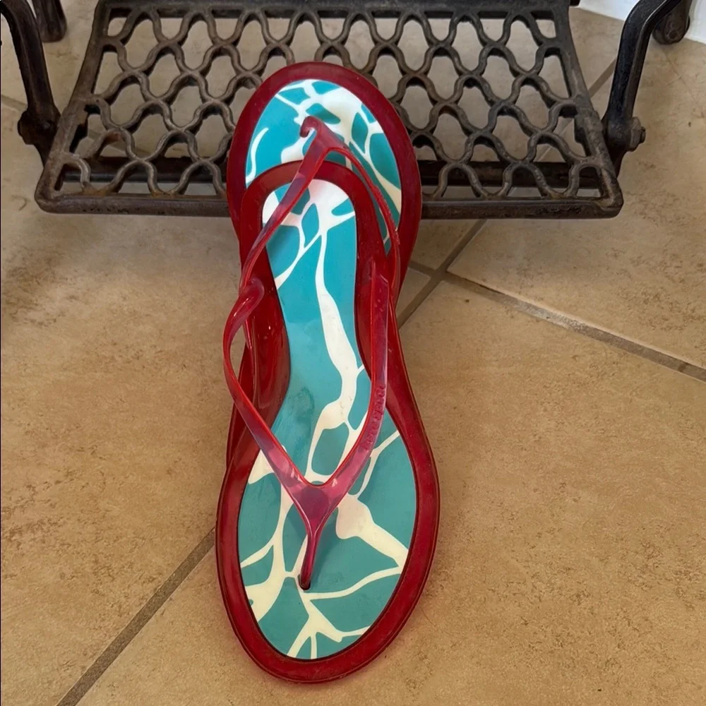Kate Spade New Stylish Red -Turquoise Flip-Flops Size 10
